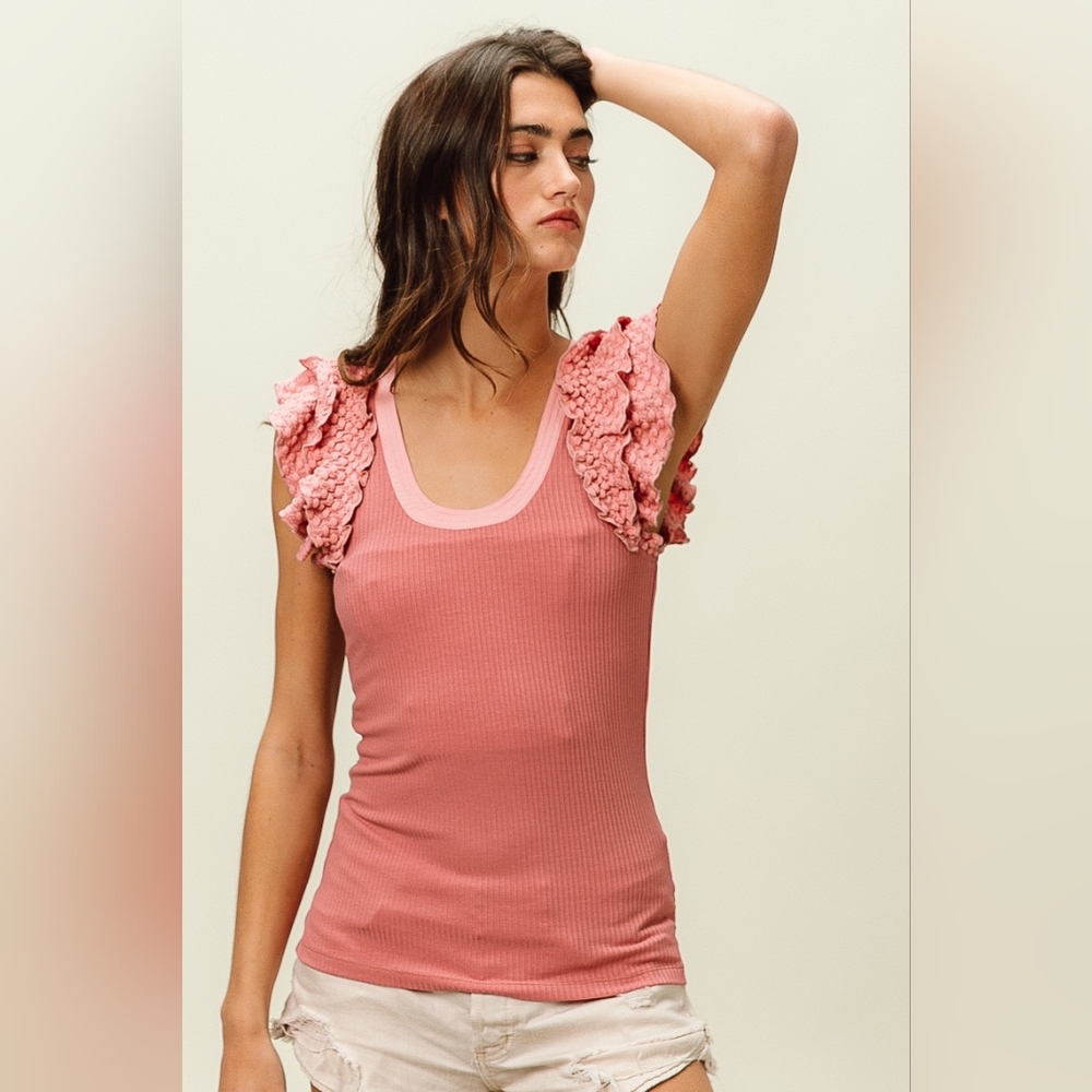BiBi Rib Knit With Textured Ruffled Top - Picture 6 of 13